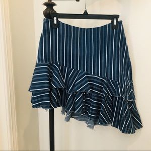 Zara Ruffled Asymmetrical Denim Skirt